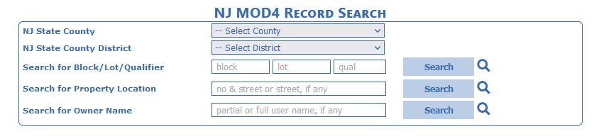 A search form for a property tax records search engine, to illustrate Search 1.0. It has multiple fields for every facet the user might want to search against. It's clunky, but probably effective for expert users.